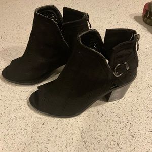 Forever 21 Ankle Boots Black Faux Suede Size 6 Open Toe